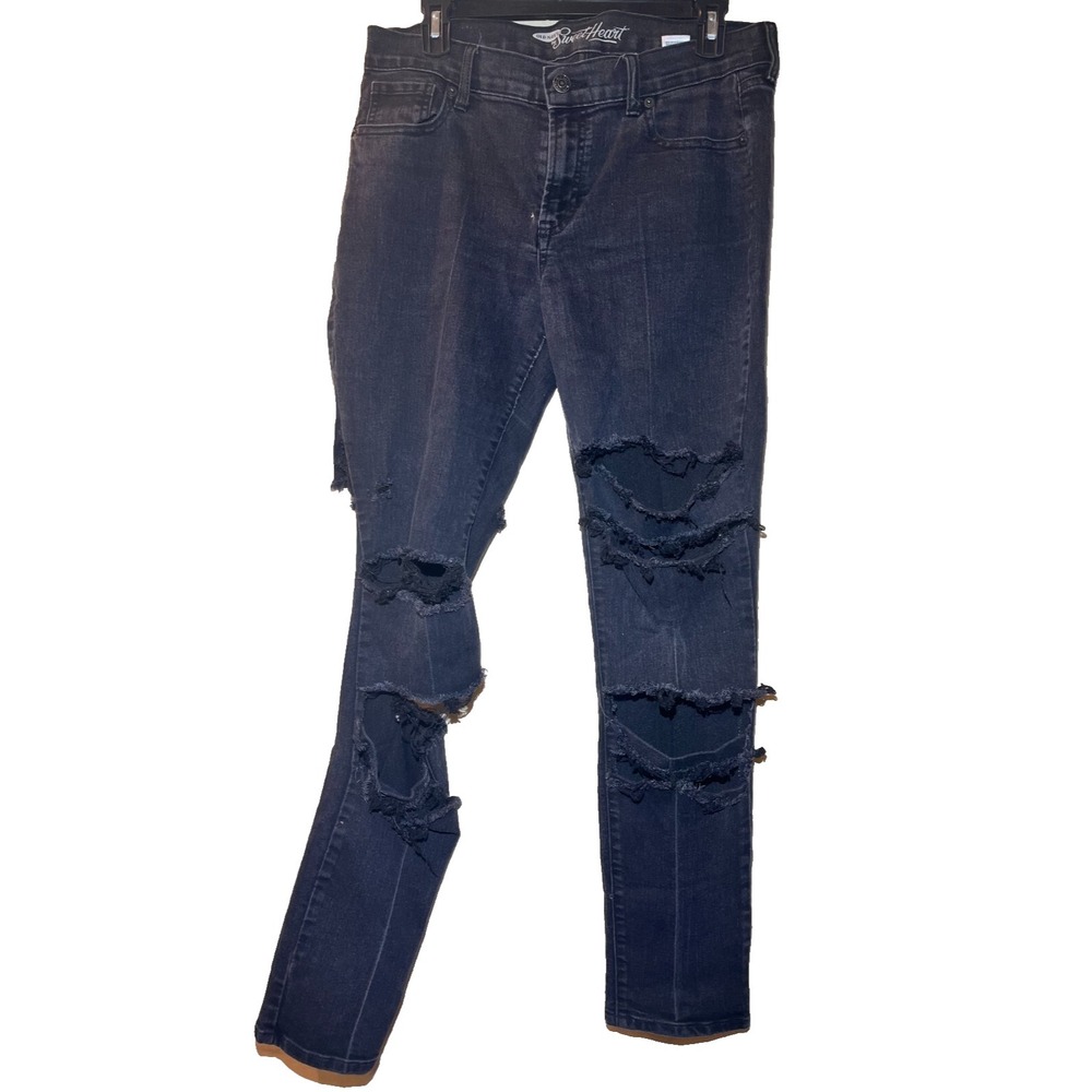 Old Navy Women's SZ 10 Black‎ Ripped Distressed Denim Jeans Q83